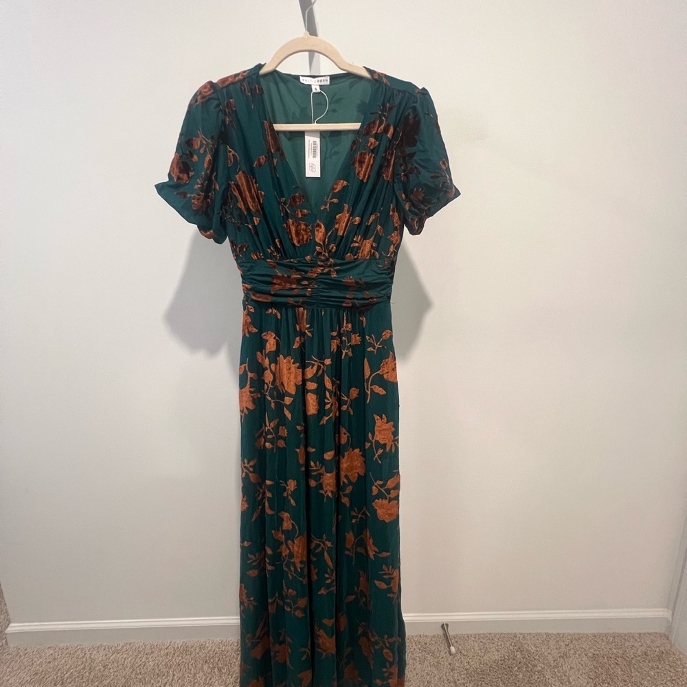 Baltic Born Leslie Burnout Maxi Dress Size Small Jade Green & Bronze Velvet - Picture 3 of 9